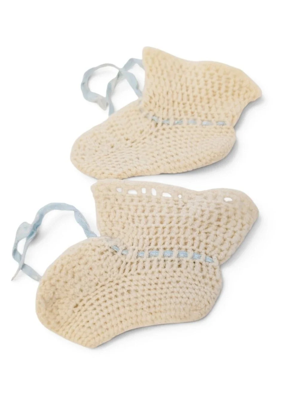 VINTAGE Baby Knit Booties Soft Wool Socks Crochet Cream 0